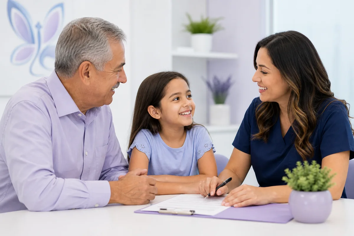 Family meeting with a clinician about swallowing concerns