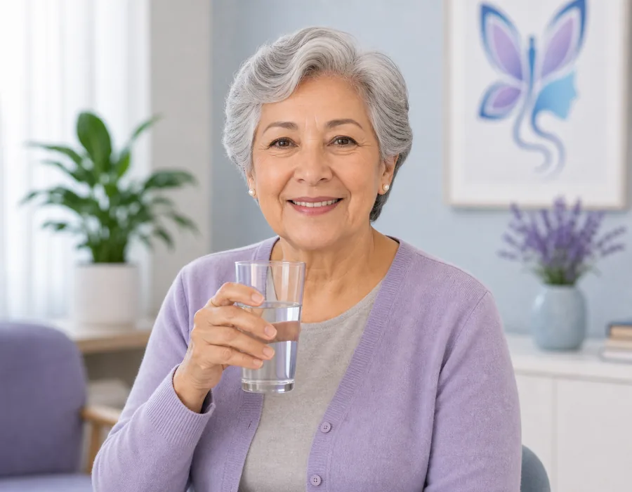 Older adult holding a glass of water