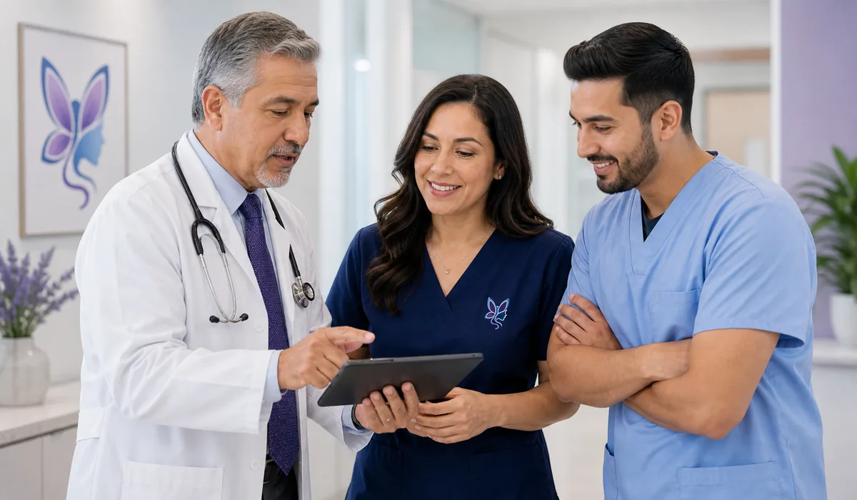 Healthcare provider team reviewing patient care